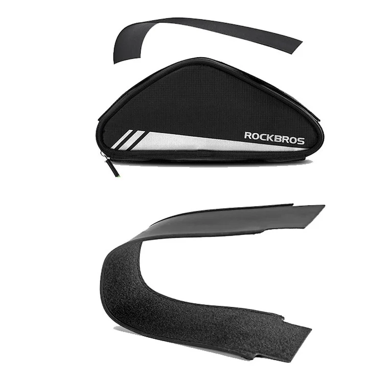 Geanta bicicleta neagra RockBros 0.7 L, 22.5 x 4.5 x 10.5 cm, impermeabila, prindere pe cadru cu benzi velcro, element reflectorizant [3]