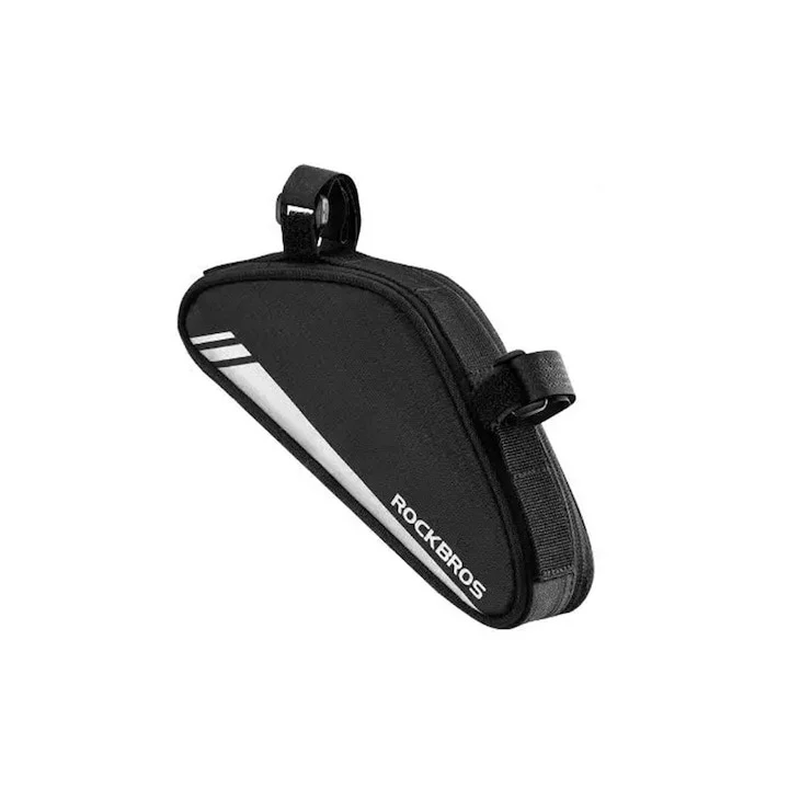 Geanta bicicleta neagra RockBros 0.7 L, 22.5 x 4.5 x 10.5 cm, impermeabila, prindere pe cadru cu benzi velcro, element reflectorizant [4]