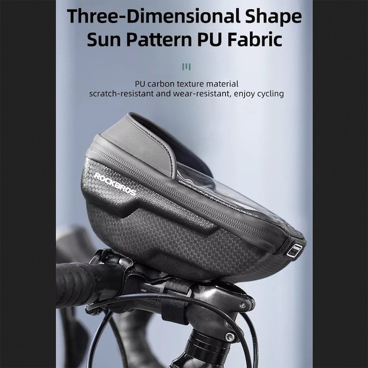 Geanta de bicicleta pentru telefon, 19 x 10 x 7.3 cm, montare pe ghidon, negru [3]