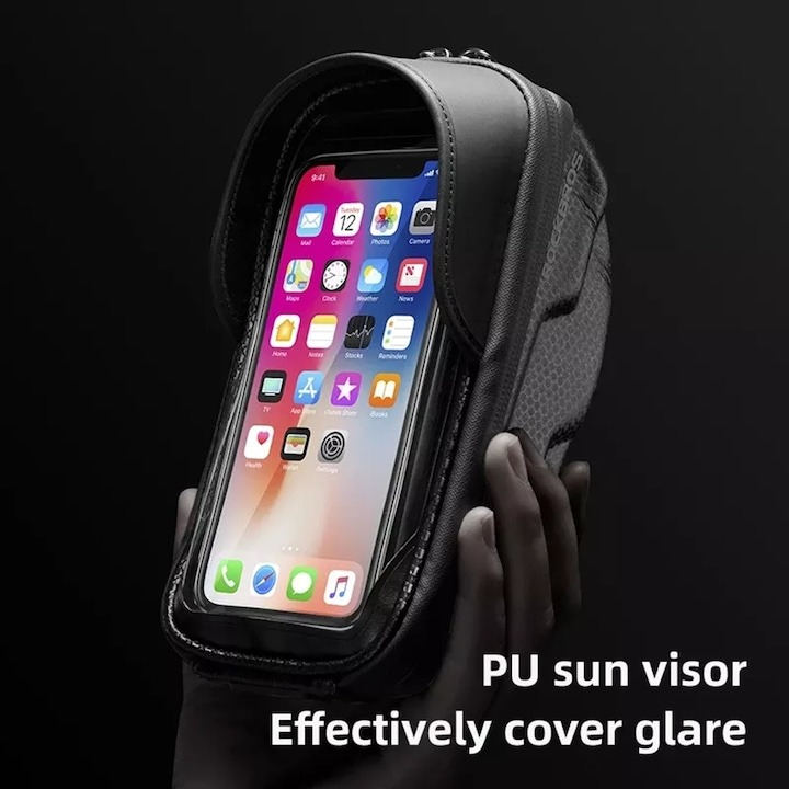 Geanta de bicicleta pentru telefon, 19 x 10 x 7.3 cm, montare pe ghidon, negru [7]