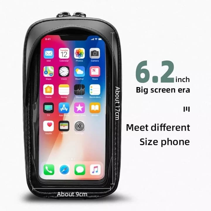 Geanta de bicicleta pentru telefon, 19 x 10 x 7.3 cm, montare pe ghidon, negru [6]