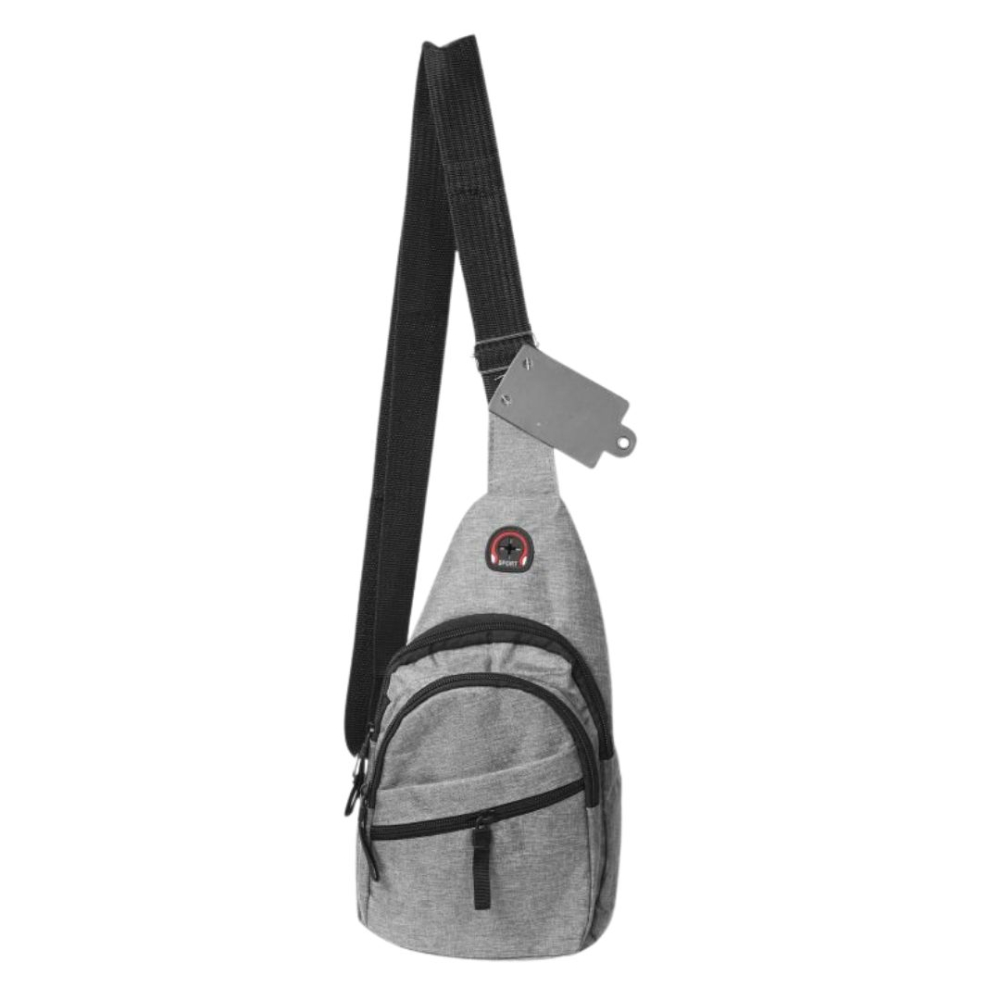 Geanta de piept, gri 30 x 17 x 8,5 cm textila, 3 buzunare cu fermoar, curea ajustabila, compartiment principal si interior [3]