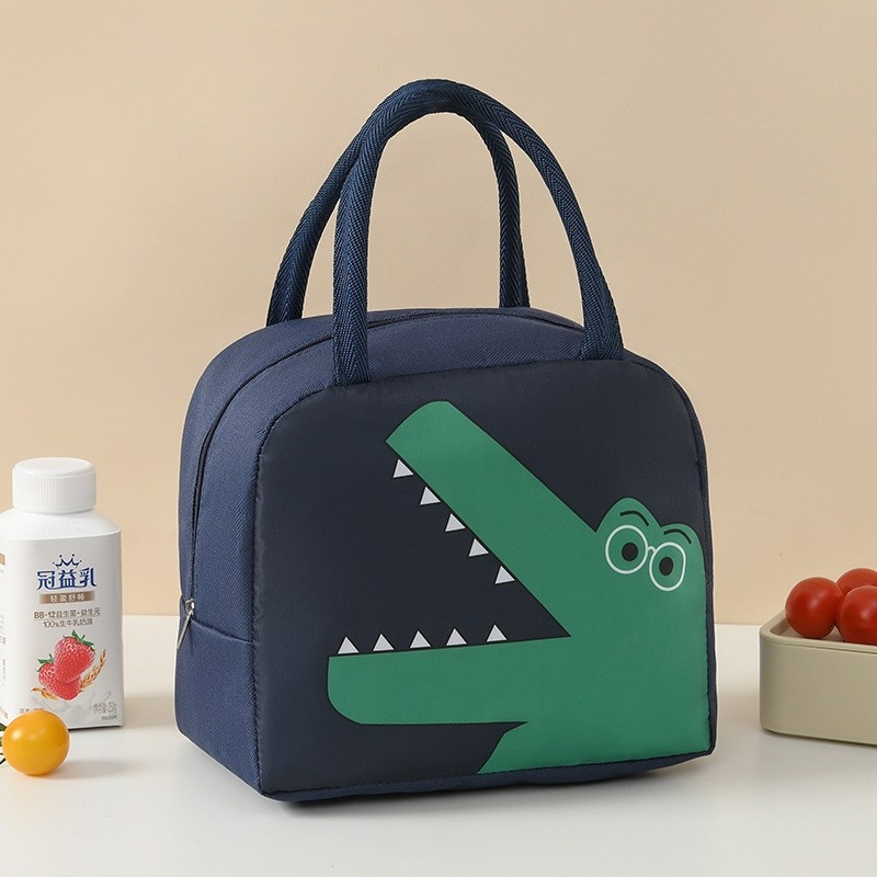 Geanta frigorifica pentru copii, model dinozaur, panza Oxford impermeabila, portabila, 22 x 14 x 19 cm, albastru/verde [6]