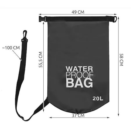 Geanta/rucsac camping, impermeabila, curea umar, PVC, negru, 20 L, 37x55.5 cm [3]