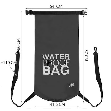Geanta/rucsac camping, impermeabila, curea umar, PVC, negru, 30 L, 41.5x57 cm [3]