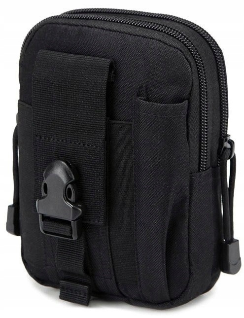 Geanta tactica neagra 18 x 12.5 x 5 cm, borseta militara Molle pentru curea, Cordura si nailon, 2 compartimente, 4 buzunare, impermeabila, capacitate 1 L [2]