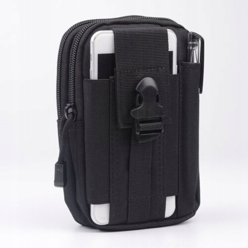 Geanta tactica neagra 18 x 12.5 x 5 cm, borseta militara Molle pentru curea, Cordura si nailon, 2 compartimente, 4 buzunare, impermeabila, capacitate 1 L [5]