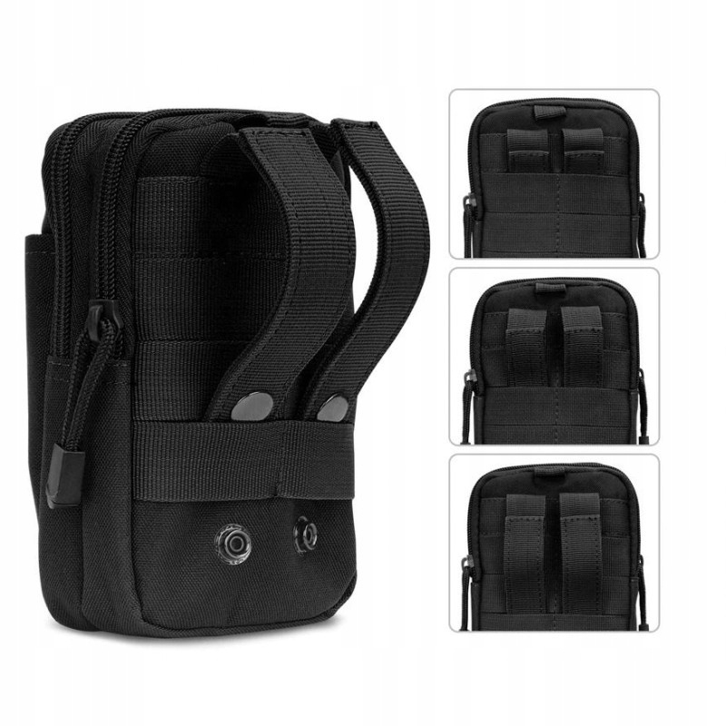 Geanta tactica neagra 18 x 12.5 x 5 cm, borseta militara Molle pentru curea, Cordura si nailon, 2 compartimente, 4 buzunare, impermeabila, capacitate 1 L [6]