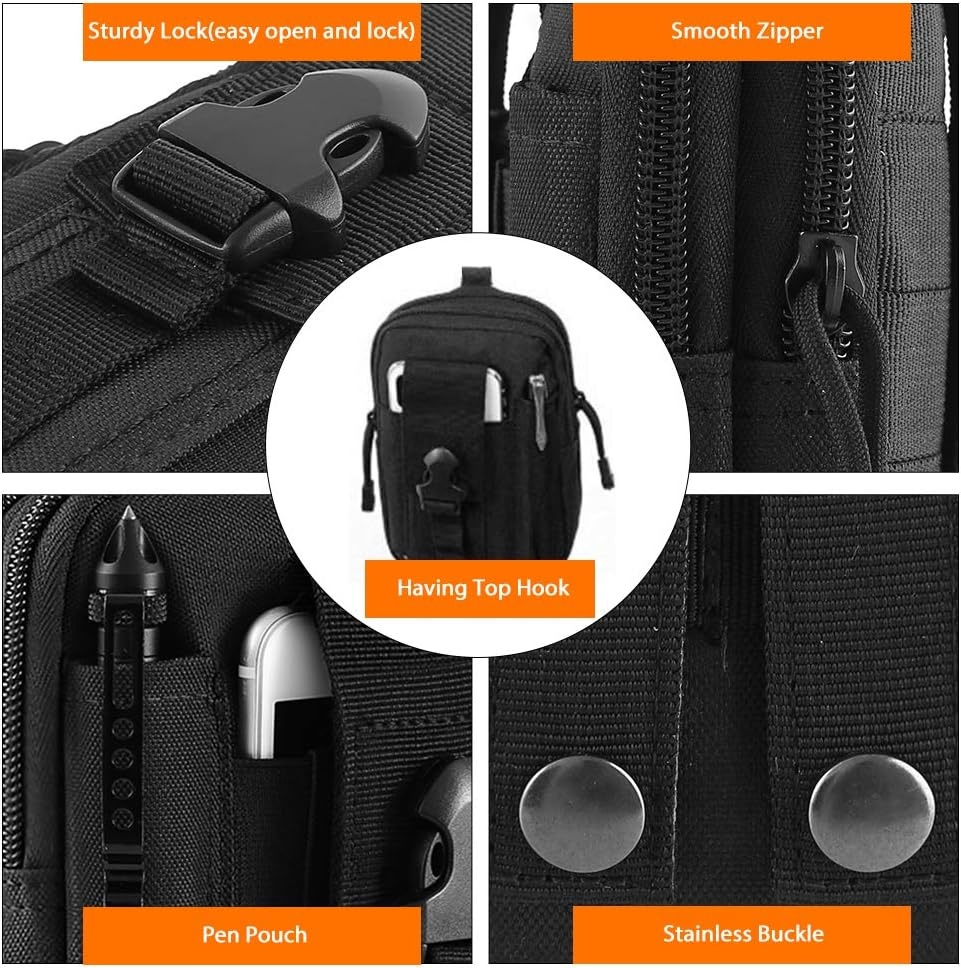 Geanta tactica neagra 18 x 12 x 6 cm, cu centura tactica reglabila, sistem Molle, poliester Oxford, catarama metalica cu eliberare rapida, EDC, unisex [17]