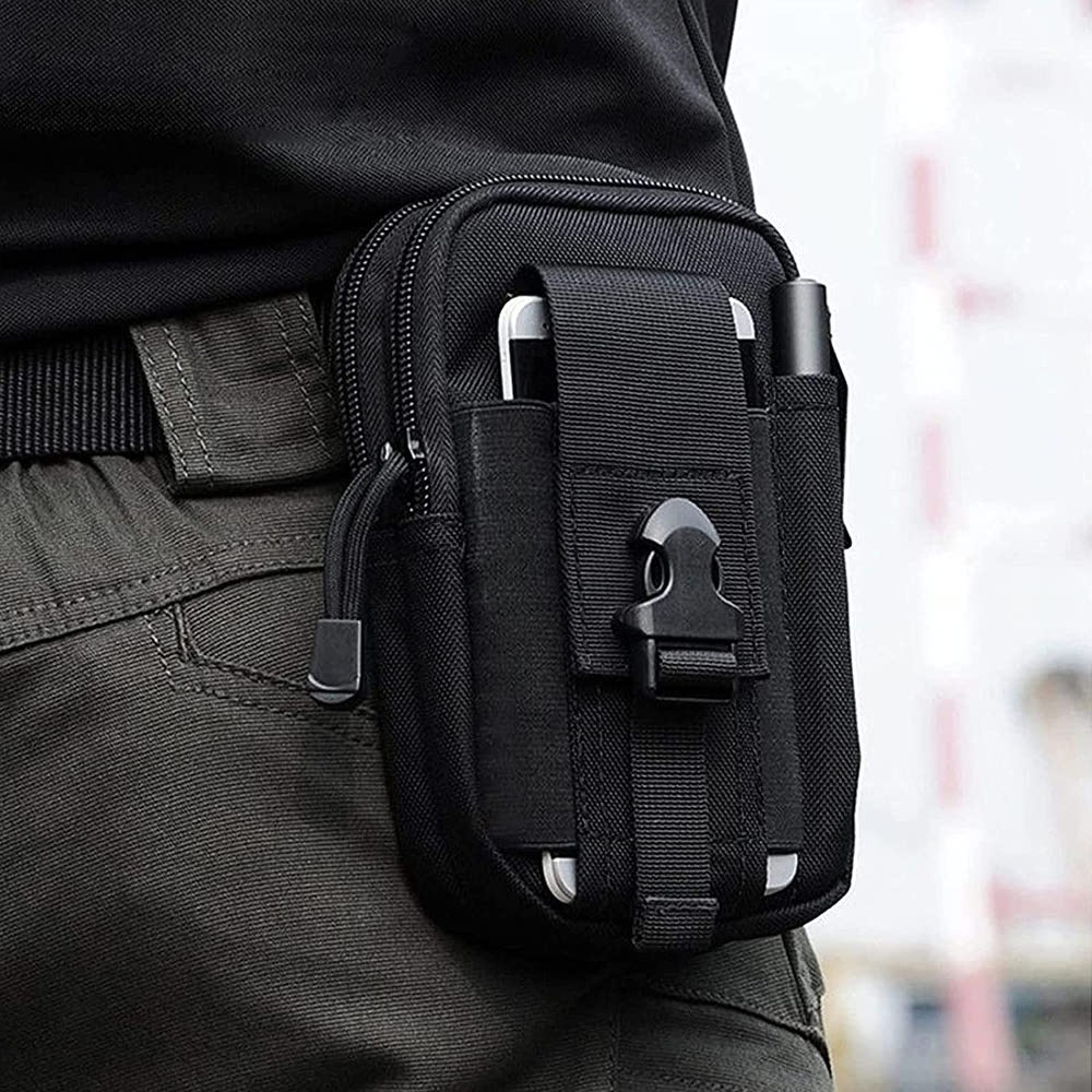 Geanta tactica neagra 18 x 12 x 6 cm, cu centura tactica reglabila, sistem Molle, poliester Oxford, catarama metalica cu eliberare rapida, EDC, unisex [8]