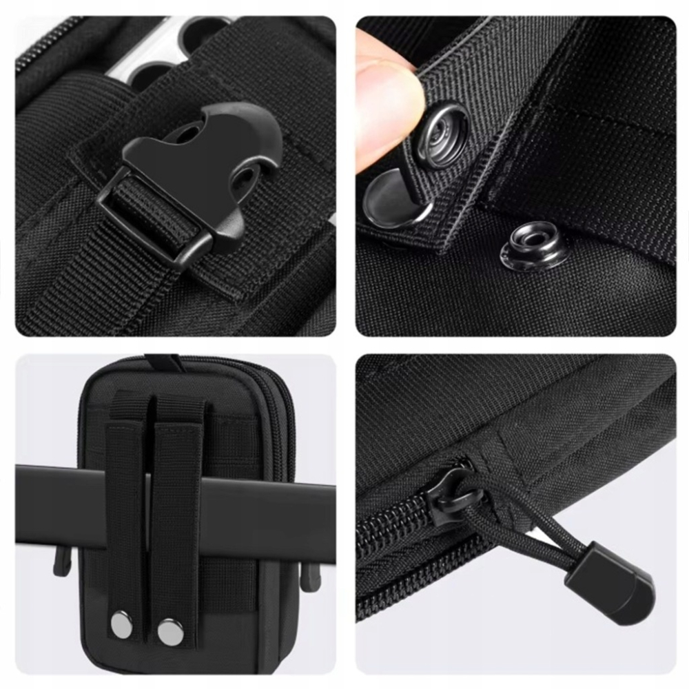 Geanta tactica neagra 18 x 12 x 6 cm, cu centura tactica reglabila, sistem Molle, poliester Oxford, catarama metalica cu eliberare rapida, EDC, unisex [9]
