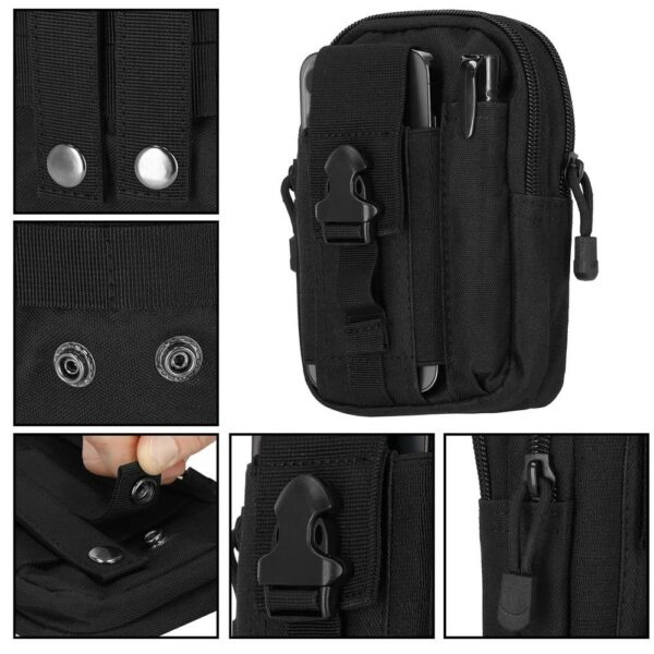 Geanta tactica neagra 18 x 12 x 6 cm, cu centura tactica reglabila, sistem Molle, poliester Oxford, catarama metalica cu eliberare rapida, EDC, unisex [16]