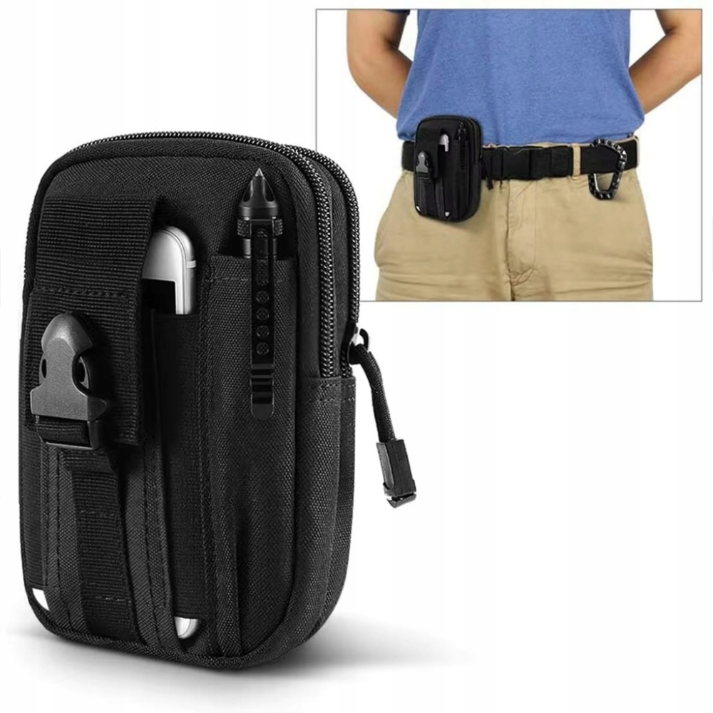 Geanta tactica neagra 18 x 12 x 6 cm, cu centura tactica reglabila, sistem Molle, poliester Oxford, catarama metalica cu eliberare rapida, EDC, unisex [10]