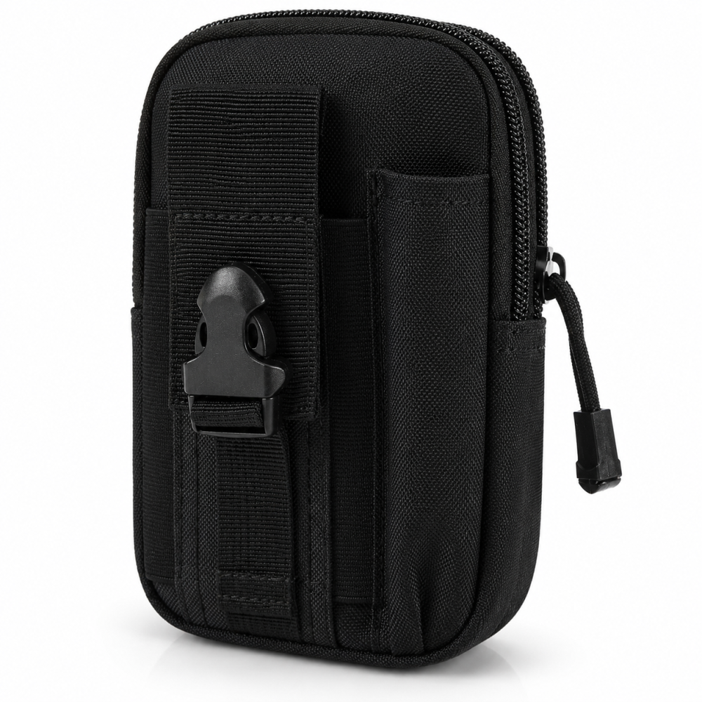 Geanta tactica neagra 18 x 12 x 6 cm, cu centura tactica reglabila, sistem Molle, poliester Oxford, catarama metalica cu eliberare rapida, EDC, unisex [2]