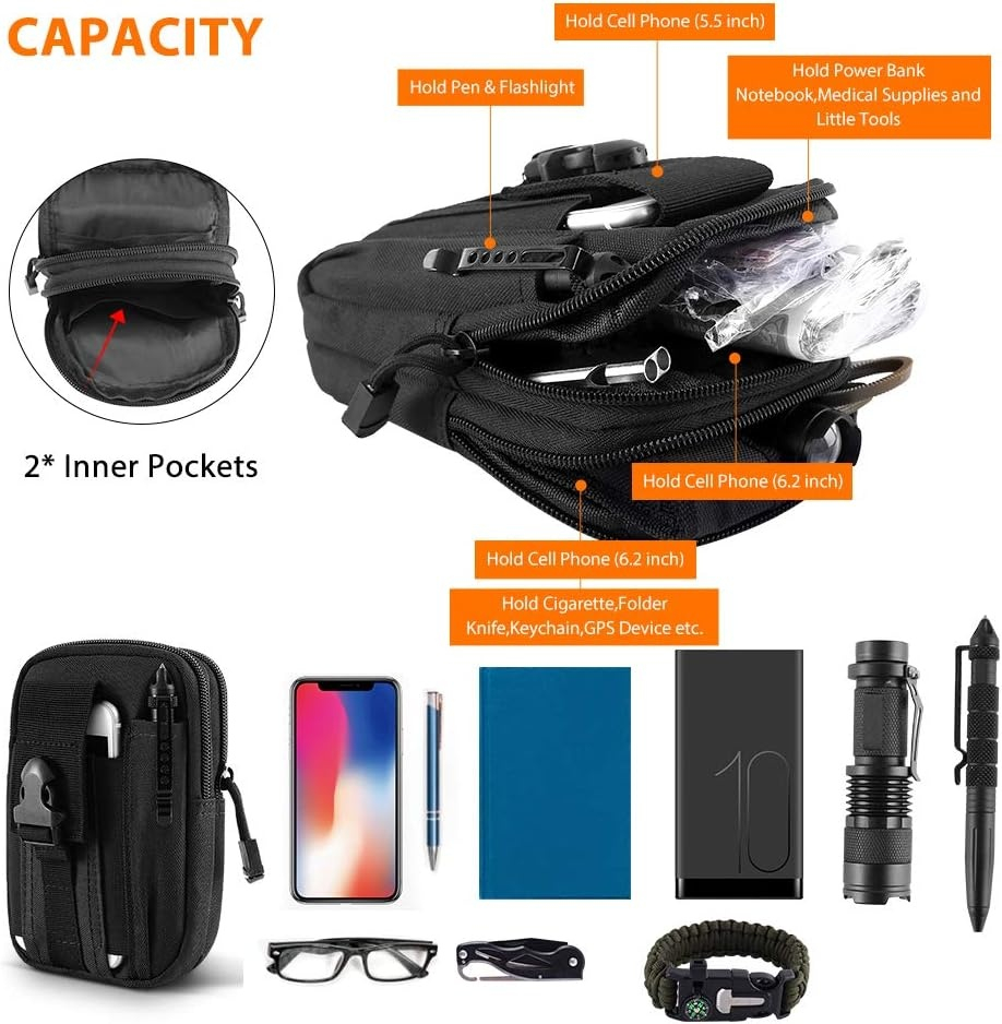 Geanta tactica neagra 18 x 12 x 6 cm, cu centura tactica reglabila, sistem Molle, poliester Oxford, catarama metalica cu eliberare rapida, EDC, unisex [3]