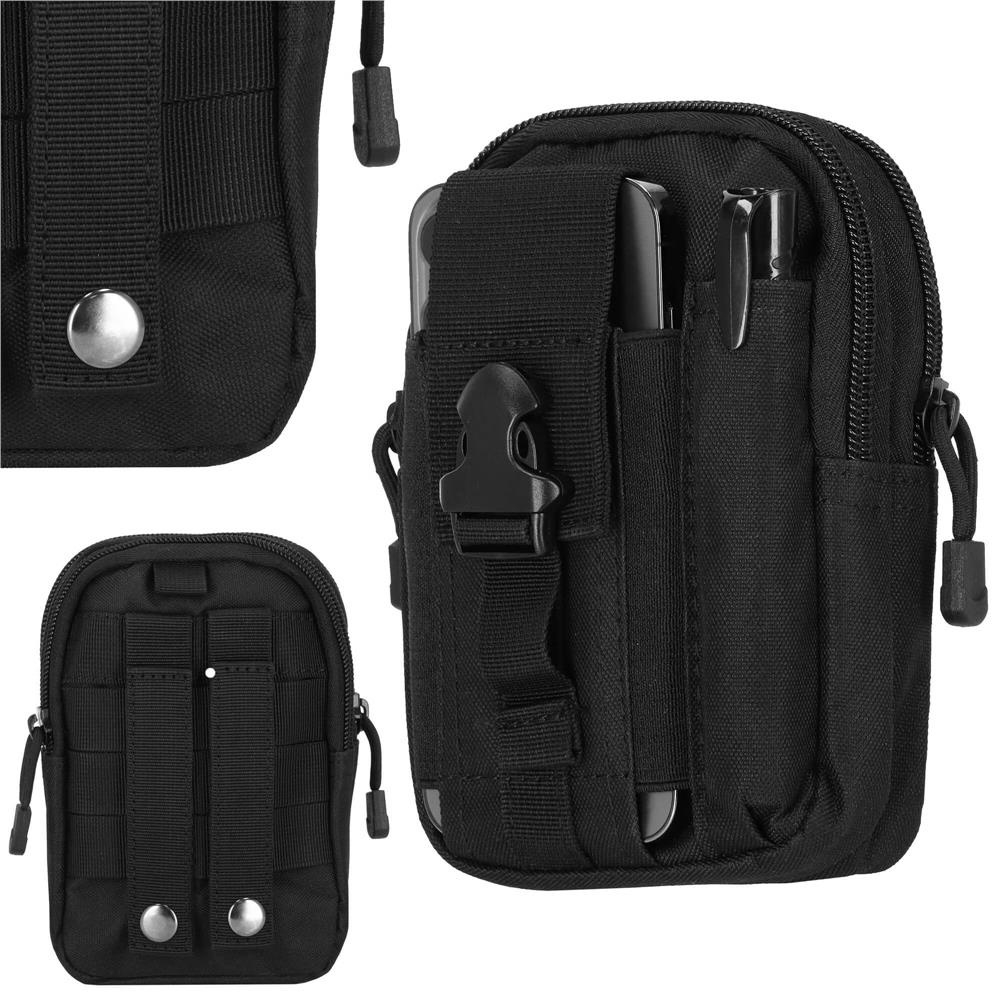 Geanta tactica neagra 18 x 12 x 6 cm, cu centura tactica reglabila, sistem Molle, poliester Oxford, catarama metalica cu eliberare rapida, EDC, unisex [13]
