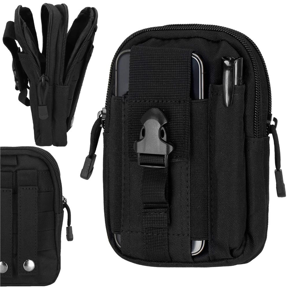 Geanta tactica neagra 18 x 12 x 6 cm, cu centura tactica reglabila, sistem Molle, poliester Oxford, catarama metalica cu eliberare rapida, EDC, unisex [15]
