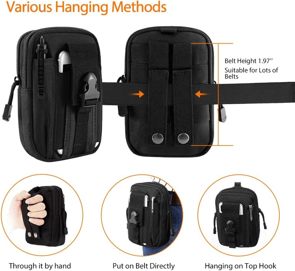 Geanta tactica neagra 18 x 12 x 6 cm, cu centura tactica reglabila, sistem Molle, poliester Oxford, catarama metalica cu eliberare rapida, EDC, unisex [6]