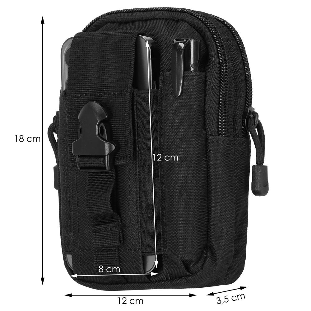 Geanta tactica neagra 18 x 12 x 6 cm, cu centura tactica reglabila, sistem Molle, poliester Oxford, catarama metalica cu eliberare rapida, EDC, unisex [5]