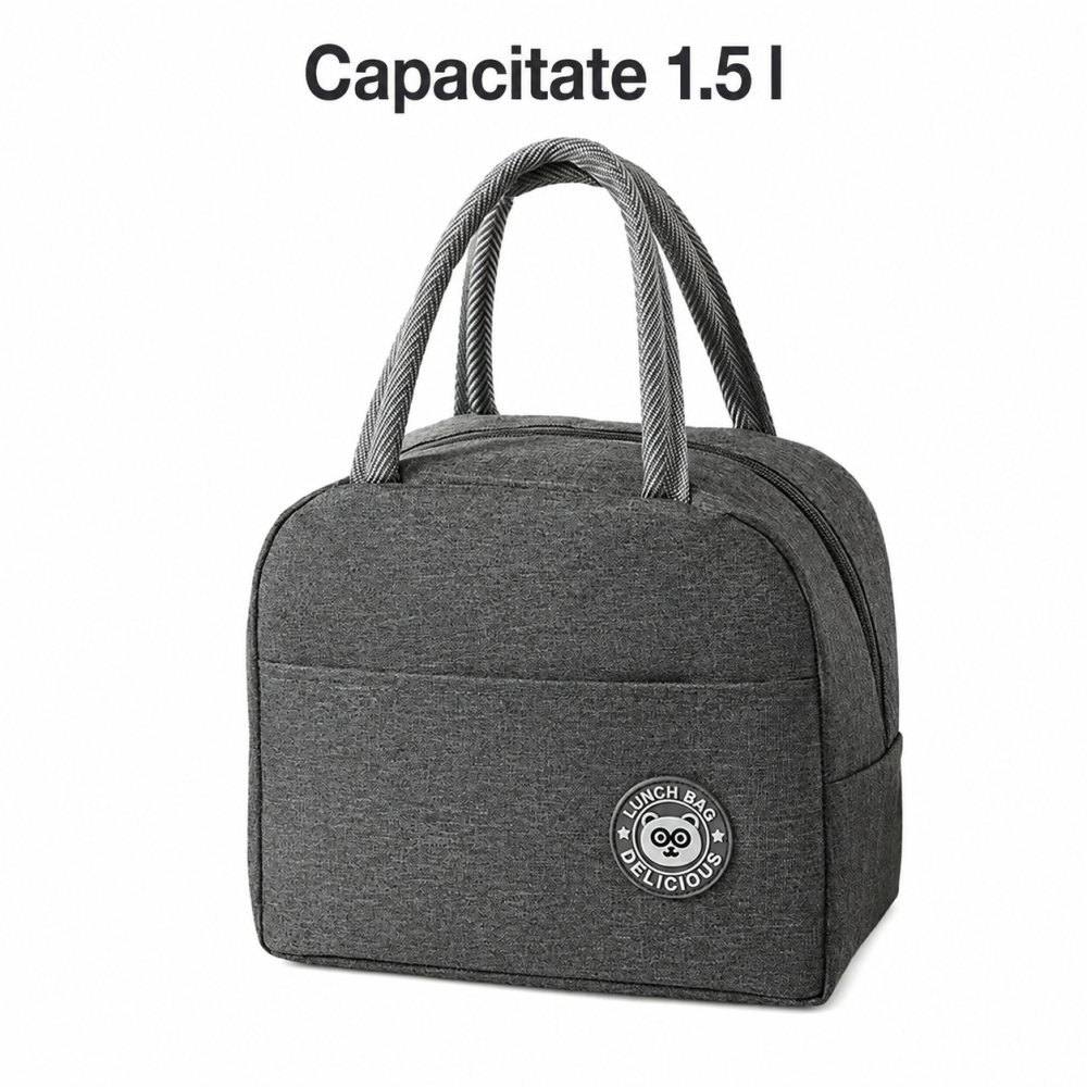 Geanta termica gri 22 x 14 x 19 cm, capacitate 1,5 l, izolatie din aluminiu [2]