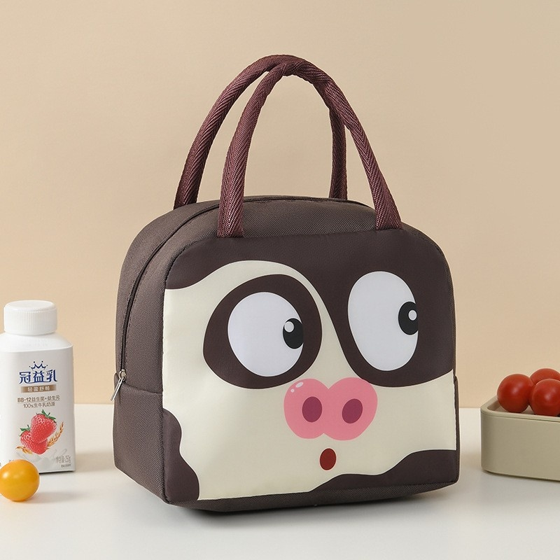 Geanta tip lunch bag, termoizolanta, pentru pranz copii, rezistenta la apa, model porc, 22 x 14 x 19 cm, maro [6]