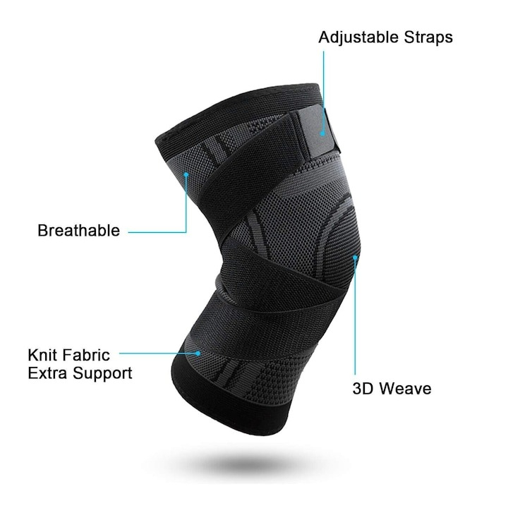 Genunchiera elastica, marime L, protectie accidentari, tip bandaj, negru/gri [10]