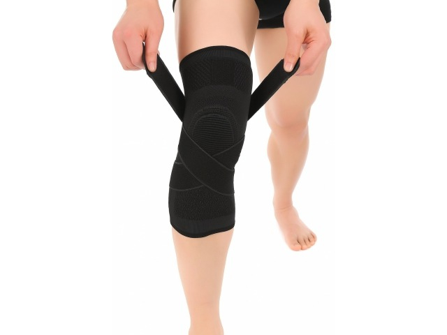 Genunchiera elastica, marime L, protectie accidentari, tip bandaj, negru/gri [12]