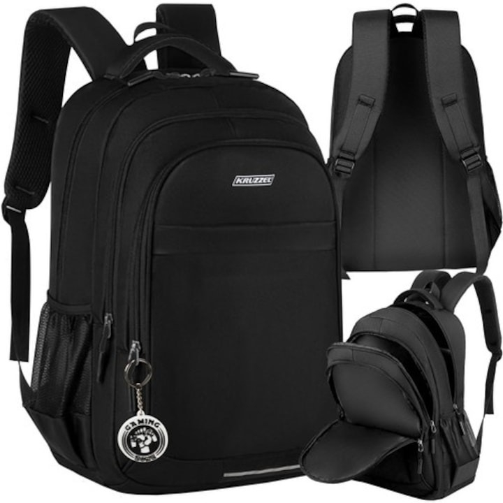 Ghiozdan rucsac scolar 22L, negru, cu breloc , dimensiuni 45x28x16cm [2]