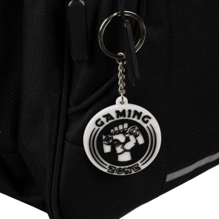 Ghiozdan rucsac scolar 22L, negru, cu breloc , dimensiuni 45x28x16cm [4]