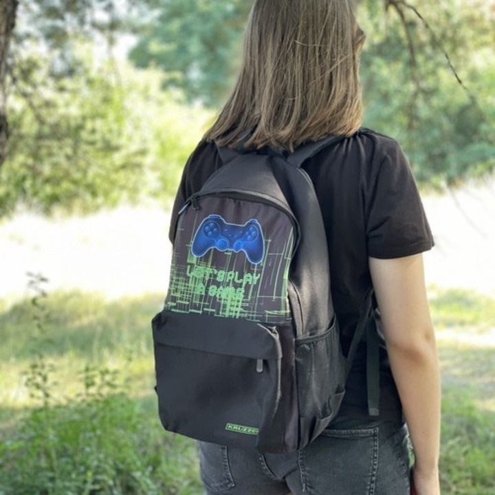 Ghiozdan rucsac scolar Kruzzel 22L, negru, cu rucsac si sac pentru incaltaminte, dimensiuni 44x28x20cm [4]