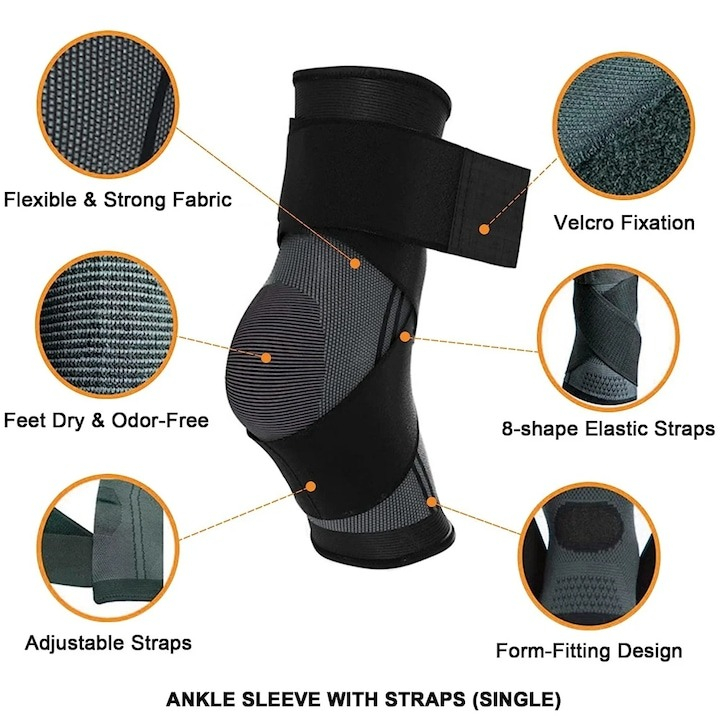 Glezniera elastica, marime M, tip bandaj, protectie pentru glezna, negru/gri [8]