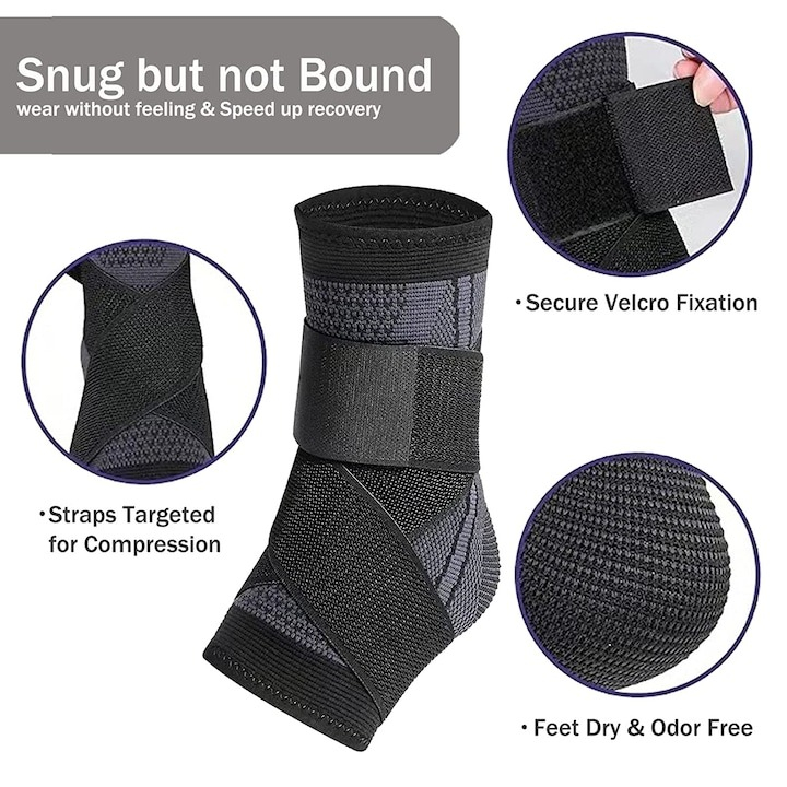 Glezniera elastica, marime M, tip bandaj, protectie pentru glezna, negru/gri [2]
