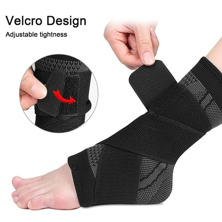 Glezniera elastica, marime M, tip bandaj, protectie pentru glezna, negru/gri [7]