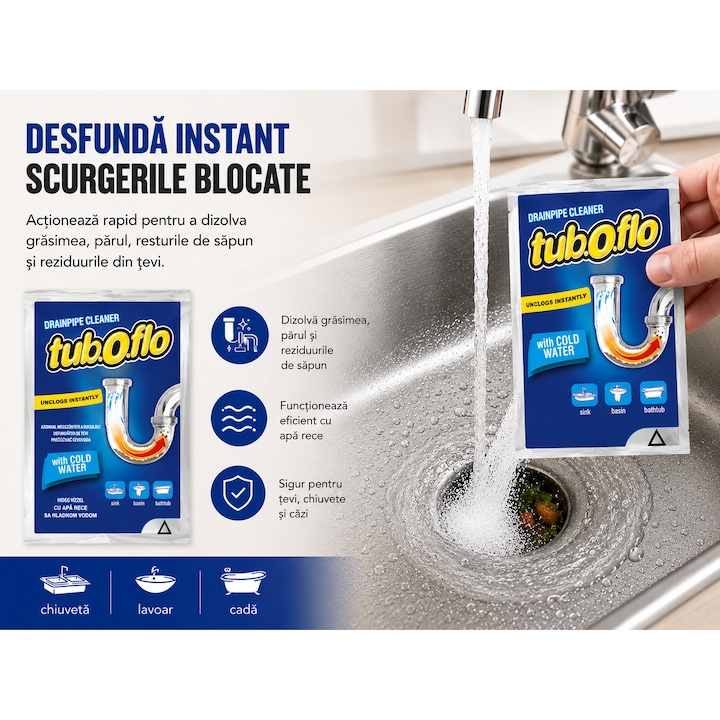 Granule pentru desfundat tevi cu apa rece, actiune rapida pentru chiuveta si scurgeri, 60 g – 1 bucata [3]