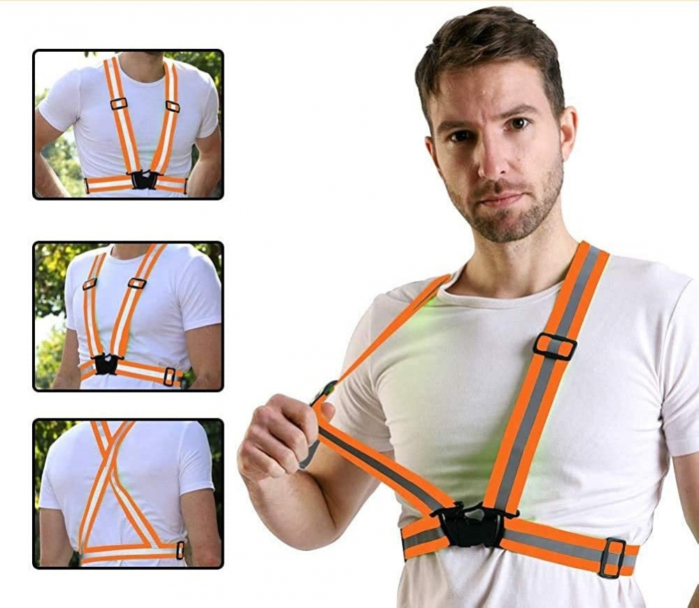 Ham cu banda reflectorizanta universal, reglabil, material elastic - Portocaliu [3]
