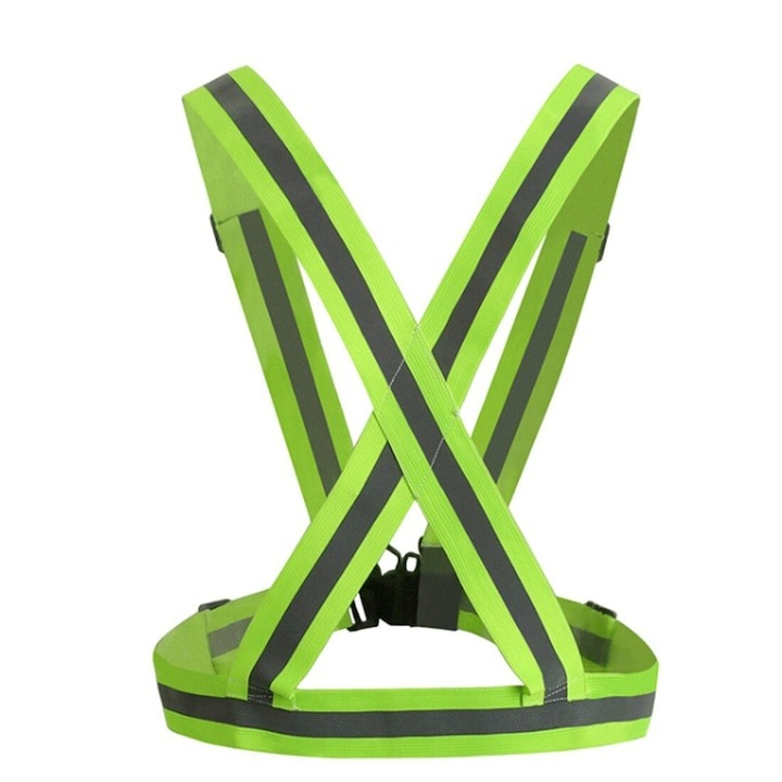 Ham cu banda reflectorizanta universal, reglabil, material elastic - Verde [2]