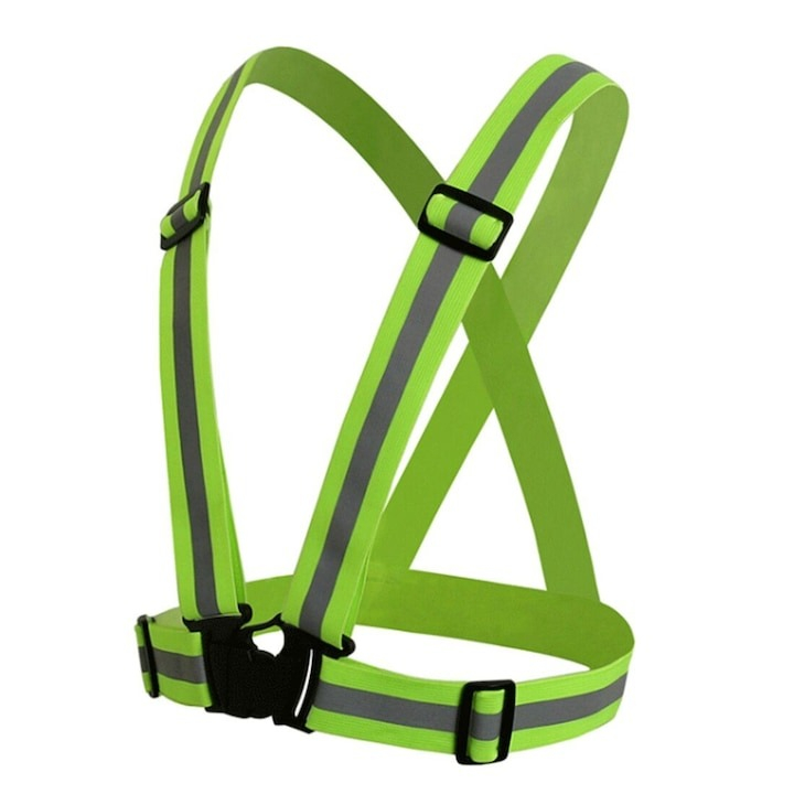 Ham cu banda reflectorizanta universal, reglabil, material elastic - Verde [3]