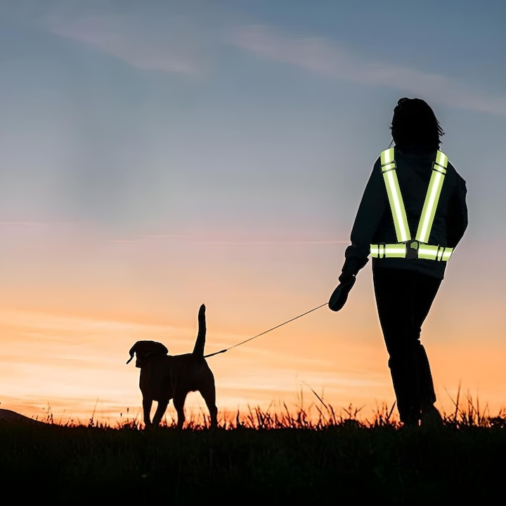 Ham reflectorizant reglabil, vizibilitate 360°, elastic, prindere cu catarama, marime universala, culoare verde neon [7]