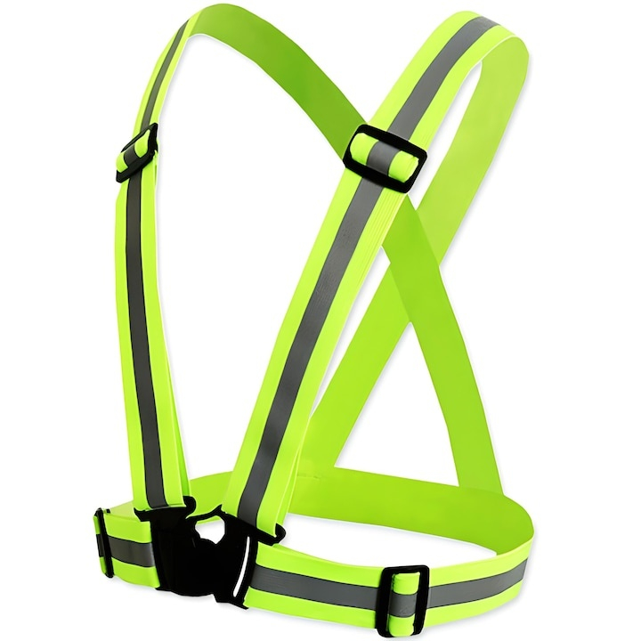 Ham reflectorizant reglabil, vizibilitate 360°, elastic, prindere cu catarama, marime universala, culoare verde neon [2]