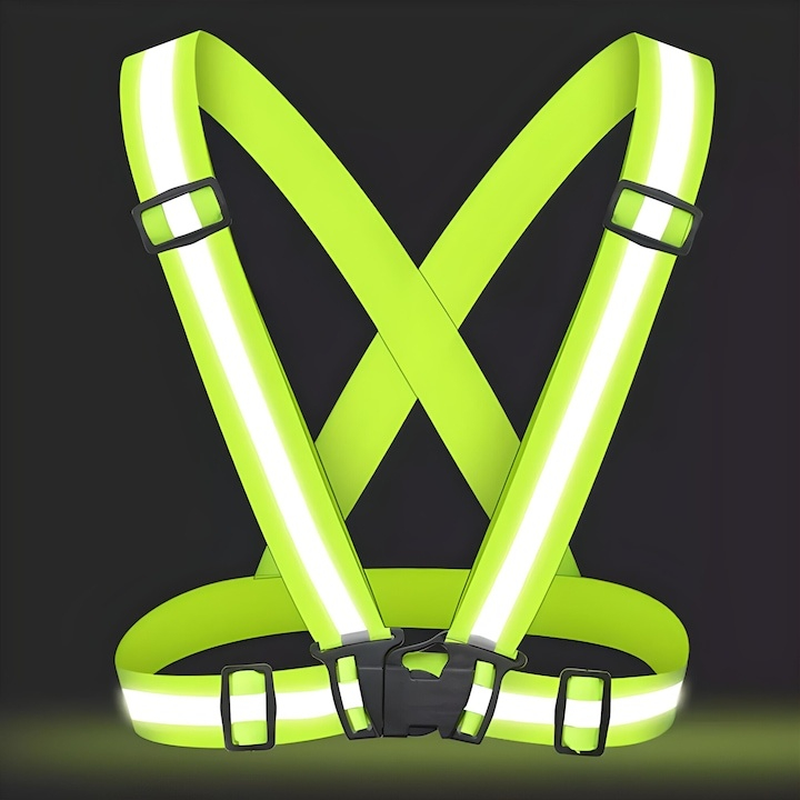 Ham reflectorizant reglabil, vizibilitate 360°, elastic, prindere cu catarama, marime universala, culoare verde neon [5]