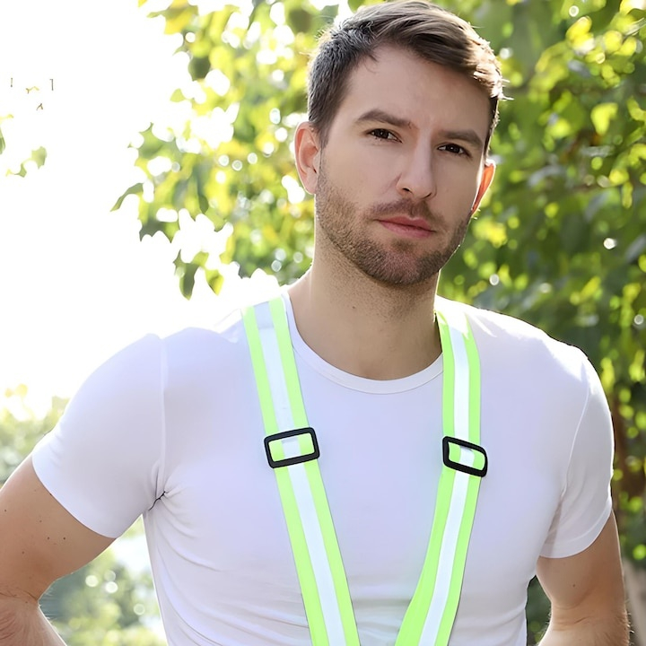 Ham reflectorizant reglabil, vizibilitate 360°, elastic, prindere cu catarama, marime universala, culoare verde neon [4]