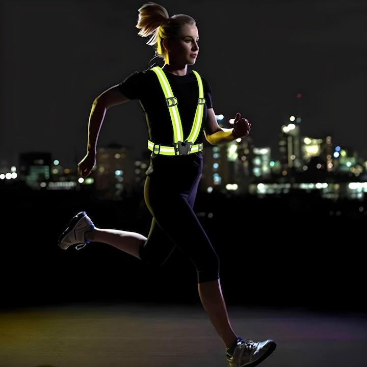 Ham reflectorizant reglabil, vizibilitate 360°, elastic, prindere cu catarama, marime universala, culoare verde neon [9]