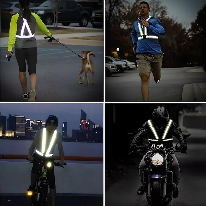 Ham reflectorizant reglabil, vizibilitate 360°, elastic, prindere cu catarama, marime universala, culoare verde neon [12]