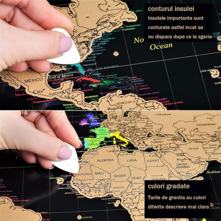 Harta lumii razuibila, 82x59 cm, cu stickere, accesorii pentru razuire, rigla cu lupa, ace pentru fotografii, husa si tub depozitare – ghid vizual pentru planificarea calatoriilor [2]