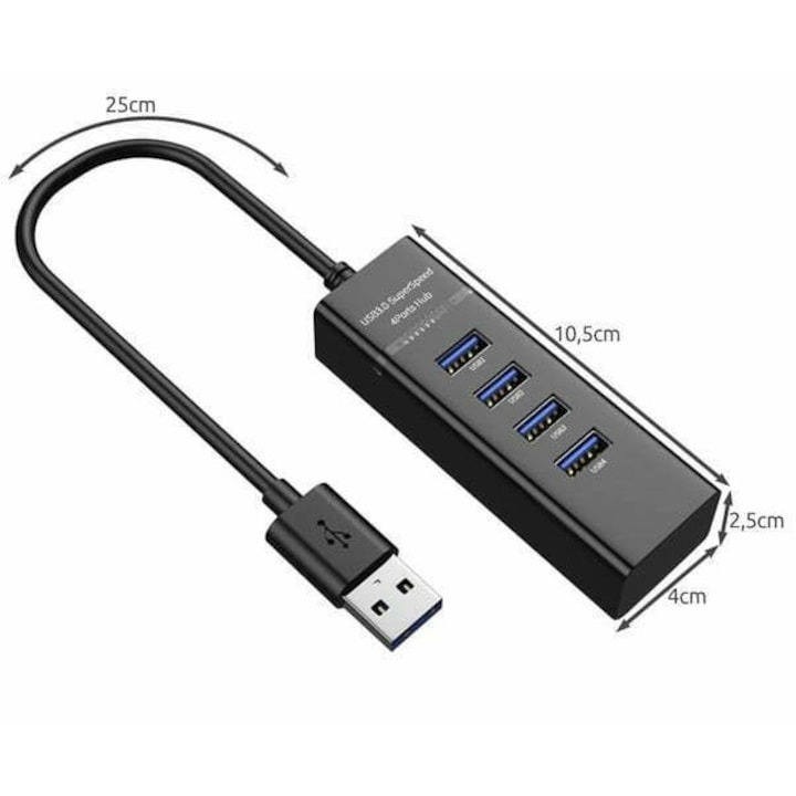 Hub 4x port USB, transmisie rapida 3.0 + adaptor USB-C pentru conectare la diverse dispozitive [4]