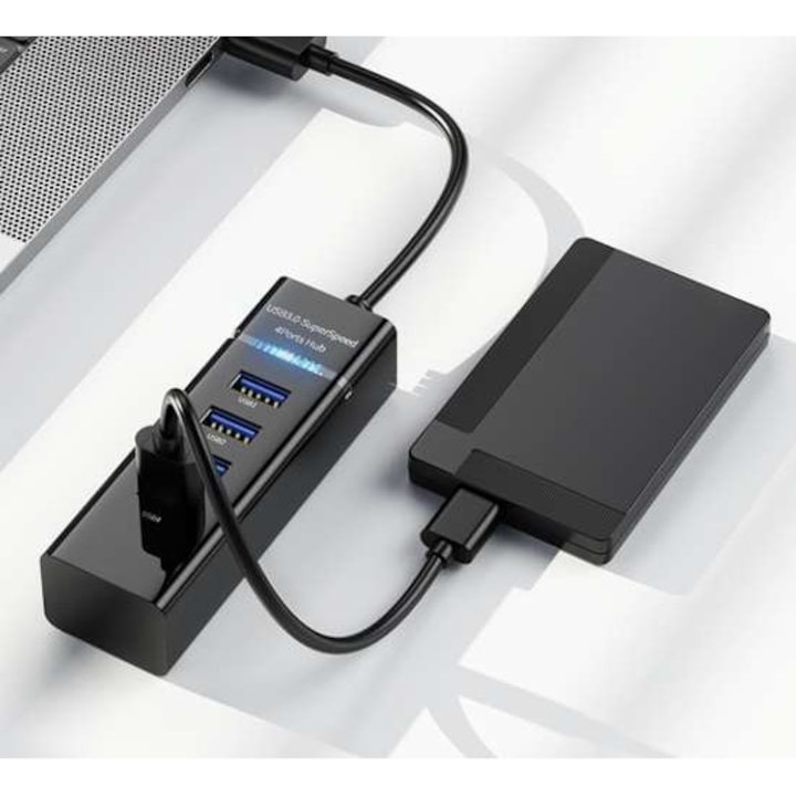 Hub 4x port USB, transmisie rapida 3.0 + adaptor USB-C pentru conectare la diverse dispozitive [3]