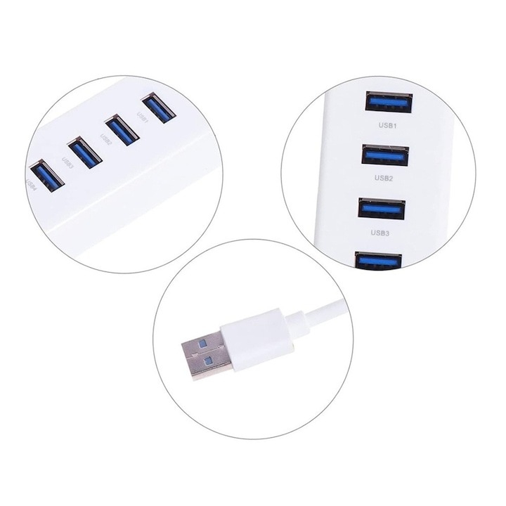 Hub 4x port USB, transmisie rapida, 5 Gbps, 480 Mbps - Alb [3]