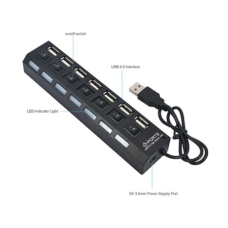 Hub 7x port USB, transmisie rapida 2.0 - Negru [4]