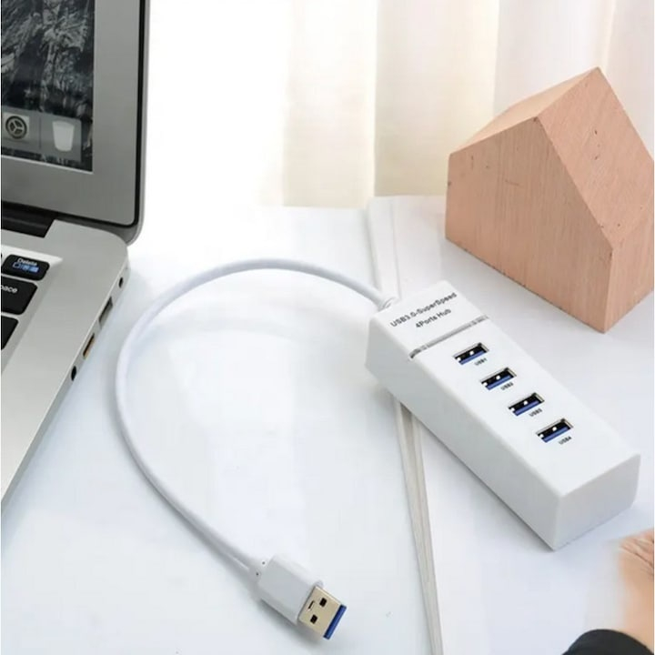Hub USB 3.0 cu 4 porturi, Hi-Speed, alb – solutia compacta pentru conectivitate extinsa si transfer rapid de date [9]