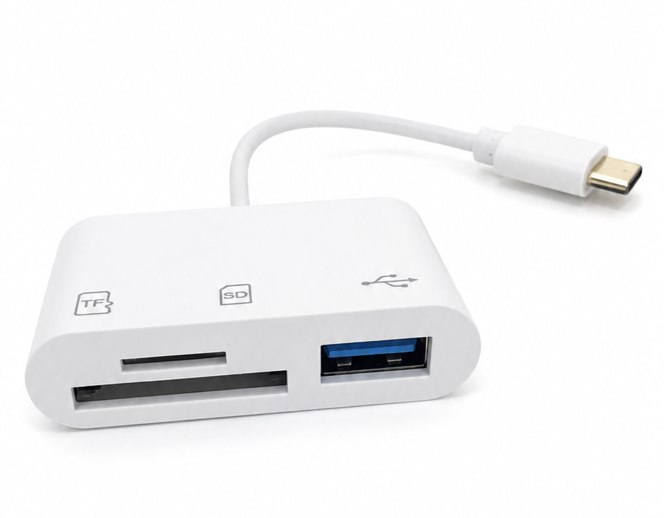 Hub USB-C alb 3 in 1 cu port USB 3.0, cititor card SD si TF microSD, adaptor Type-C pentru laptop, tableta, telefon si transfer fisiere [3]